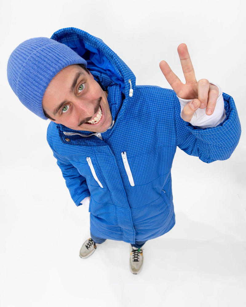 Blueprint Parka - Blue Gridstop Nylon Long Winter Jacket